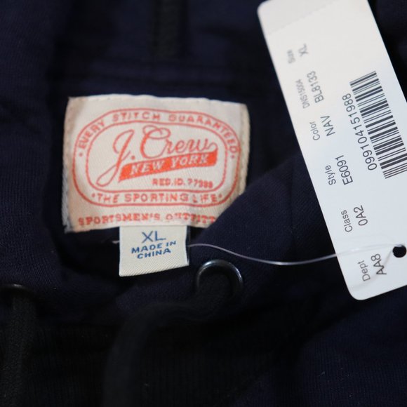 J.CREW MEN'S FLEECE QUILTED XL NAVY HOODIE NWT - Picture 2 of 9